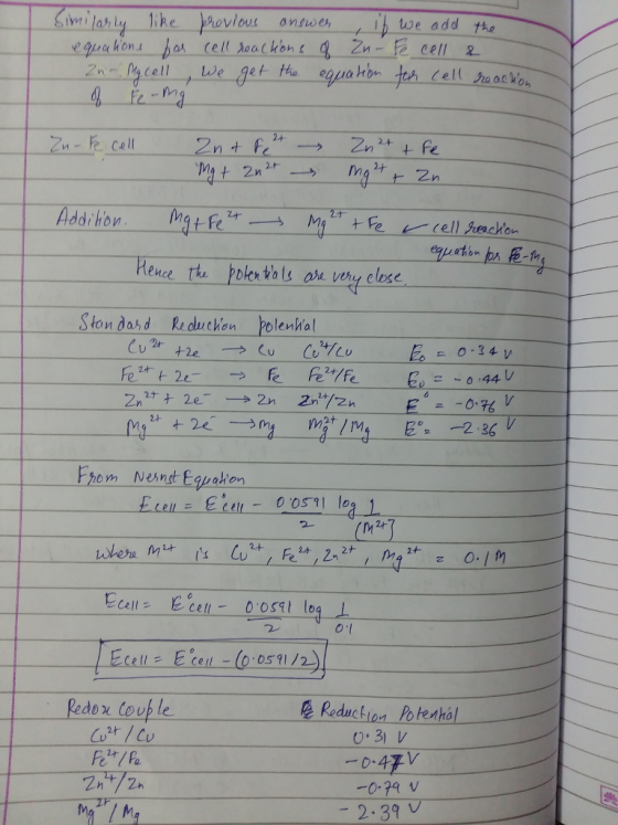 Hence the poler tals on ehy elose Ston dosd R duchon polenkal Mg co1に-00591-1 ) celle- 호+ 0 l edox loup le Reduckion Po tesho