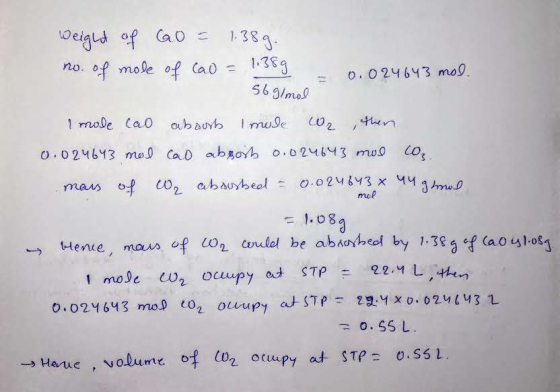 CaO digud of 1383 569/mas no. of mole of Cao o. 024643 mo 1 mole Cao aub aub meSe CO then o.024613 me CaD absoh o.024643 muo