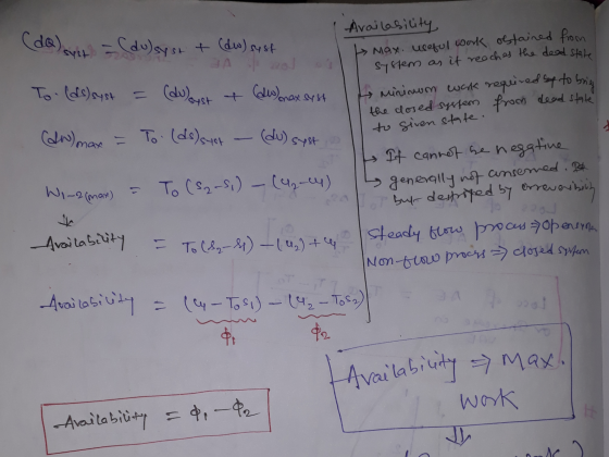 system as it reaches the dead state Availability (do) syst = (du)syst+ (dw) syst max. useful work ostained from To (ds) syst
