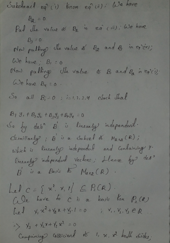 Substract ea (i) from eg (i); We have Ba Put The value as Be in ea (i); We have = 0 B=0 Now The value of B2 and B in ea civ);