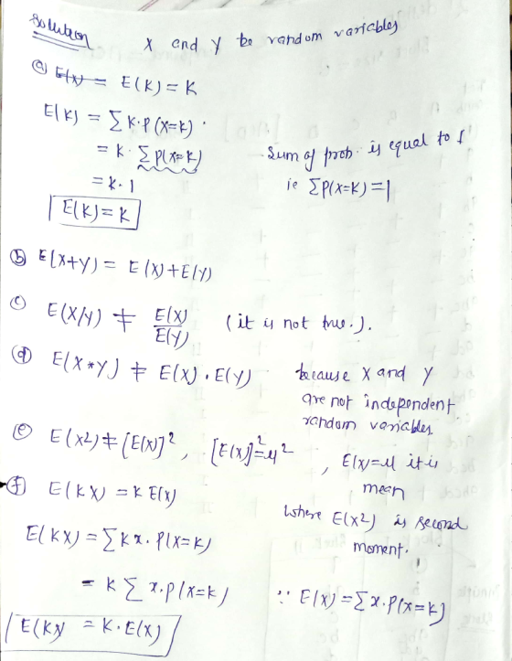 Solution 2 X and y be random variables @ Go= Elk)= K ElkJ = Ekip (x=k) : = K [ plaz) is equal to 1 Sum of prob - K1 je [plx=k