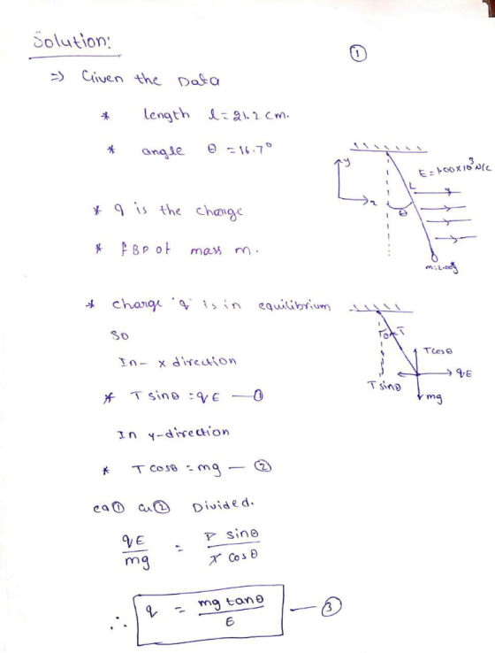 Solution: Ciiven the Daa length 2 Cm angle 9 is the chige PBP ot max m. charg equiibrium isin S0 Tcese In-xdiTeuion VE T sino