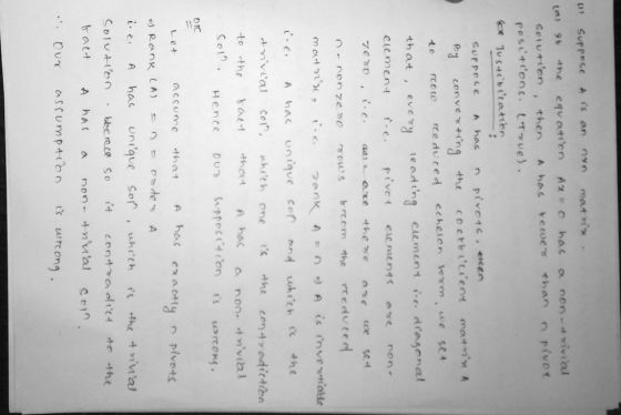 (I suppose A is an nxn matrix + (0) 96 the equation Ax = 0 has a non- trivial Solution then A has tewer than n pivot position