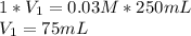 1*V_1= 0.03 M *250mL\\V_1 = 75mL
