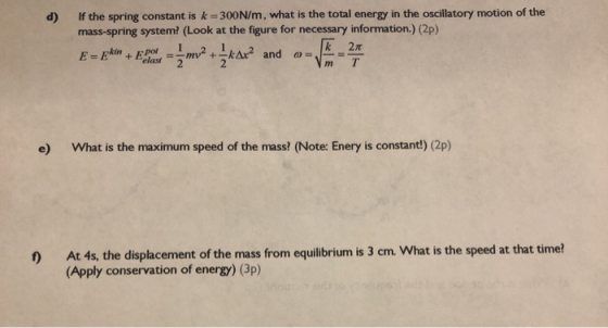If the spring constant is k = 300N/m, what is the total energy in the oscillatory motion of the mass-spring system? (Look at