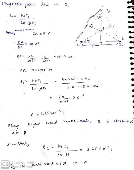 Magnetic ficed due to I, W B = Ho II . 2A EPA) 2 te minunat Par In Bhop Iik 32in AP = 18.47 m. OA - 16 wszo 1os30 .. AP= 18.4