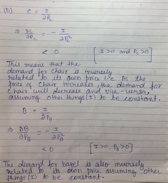 I so and pe o This means that the demand for chair is inversely related to its own price ice As the price of Chair increases,