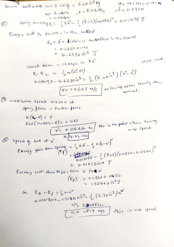 - tiwn ball man m= 5.20g = 5.2xlorlog d = 14.1cm=0.141 mm - Xo = 5,04ca k=8.03N/M 19-633N 0.0504 e spring eacray E= 1 kr = 1
