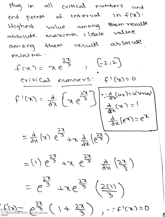 plug in all critical numbers and end points of interval in of (X). Highest value among them results absolute marina I leart v