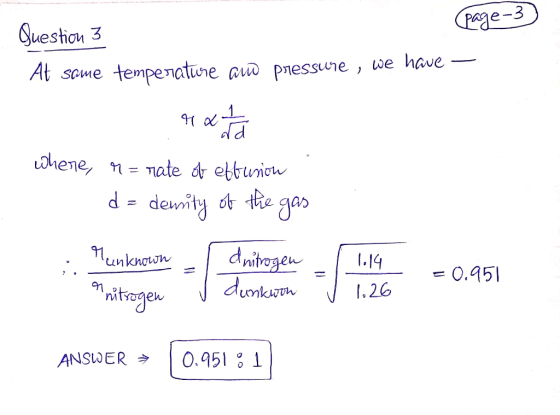 page-3 Question 3 At scme tempenatune ad pnessune , we have 1 নন whene, nnate dr etbuniow d deity d the gas Tunknoon dnitogen