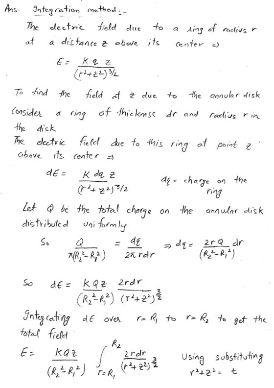 Phs Jntezration method The dectric field due to a λn,of rael, VS . a distance above its center z) To find the feld dt 2 due