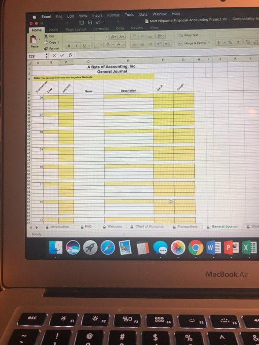 Excel File Compatibility Edit View DB Page Layout Home Insert X Out Copy insert Format Tools Data Window Help M att Niquette