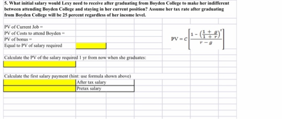 5. What initial salary would Lexy need to receive after graduating from Boyden College to make her indifferent between attend