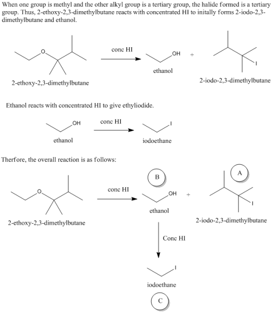 When one group is methyl and the other alkyl group is a tertiary group, the halide formed is a tertiary group. Thus, 2-ethoxy