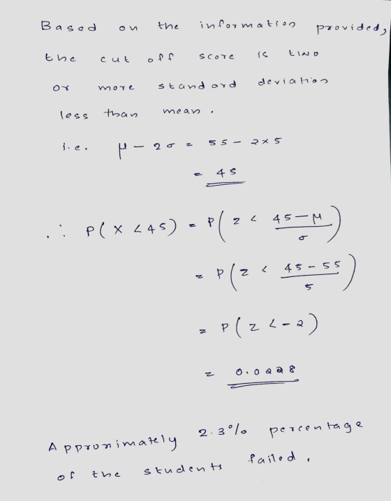 Based the information provided, the tino is Score cut ops deviation more standard than less mean . 5 5 - २x 5 loc. 9 2o 45 <