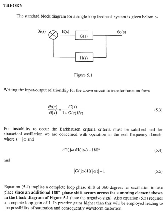 THEORY The standard block diagram for a single loop feedback system is given below:- Oi(s) E(s) do(s) G(s) H(s) Figure 5.1 Wr