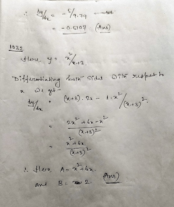 O-94 - - 0.5107 (Ans? 1032 Here, yo 2+2 x + 3 boin sides with respet to Differentiating & we get- (+3). 22 – ton 2x² + barn (