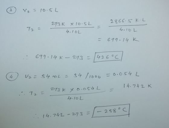 ☺ r₂ = 10.5L 2866.5k.L T2 = 273k x10.52 4.10L -= 4.10L = 699.14K : 699.14 K – 273 = 1426°C/ 4) Van 54 m2 = 54/1000 =0.05.4 L