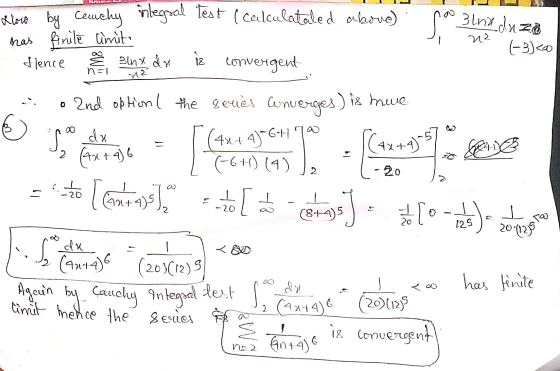 IT poo 3lnadu 3rd dazo (-3)<a n2 alow by Cenchy integral Test (calculataled above). has finite limite slence et enx da is con