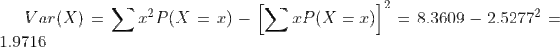 ΣΡΙ -ΣΡ- rP(X) Var(X) = x) 8.3609 2.52772 1.9716