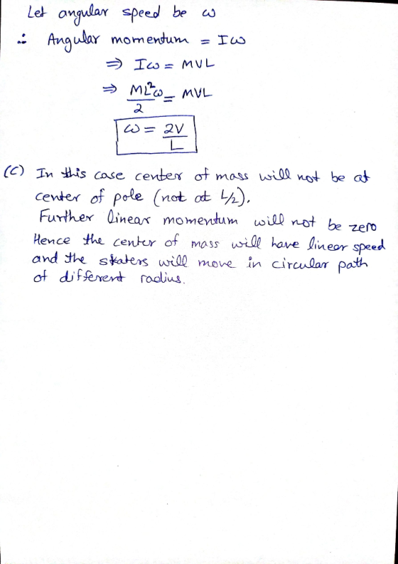Let ongular speed b Angular momendum To MUL MLoMVL (C) In is case center ot mass widl not be af center of pole (not ot h) Fur