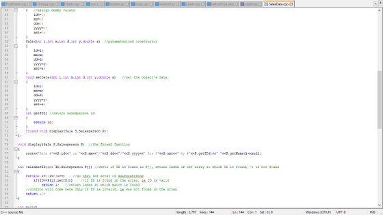 15 16 17 18 19 assign dumny id=-1 ; values dd-0: Sale (int L,int m, int d,int y,double a) //paraneterized constructor 54 id-i