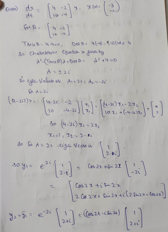 x (0)2 -3 Co lher Values are dia 20/ 22-26 txos Ques) da dt For Az Trece A2 4-400 Det A2 4(-4) 1-2) (10) I 4 so Charecterstic