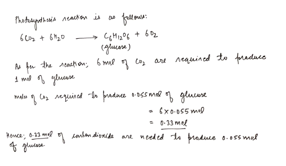 Photosynthesis reaction is as follows: (CD + 6 1,0 CH,°C + 602 (ашле ) As per the reaction; 6 mol of Co are required to produ