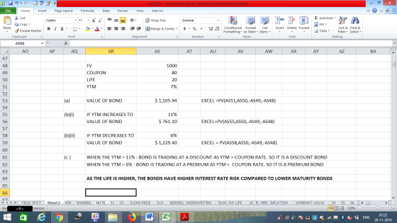 BOND - Microsoft Excel (Product Activation Failed) Add-Ins File Home Insert Page Layout Formulas Data Review View - 2x % Cut