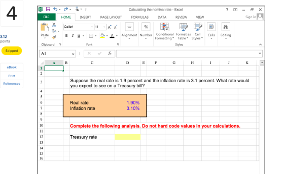 ? X Calculating the nominal rate - Excel FORMULAS DATA REVIEW - Sign In FILE HOME INSERT PAGE LAYOUT VIEW Calibri E- 11 PP -