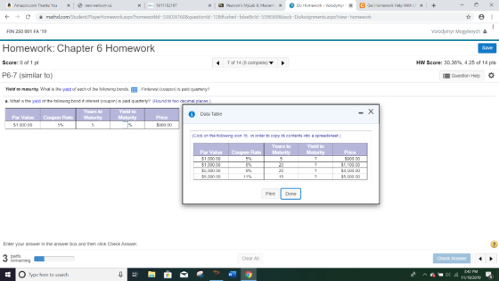 a X + -ox Amazon.com Thanks You x > new.wellcom.us x 1911162167 X Pearsons MyLab & Masterin X Do Homework - Volodymyr x C Ge
