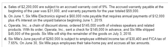a. Sales of $2,200,000 are subject to an accrued warranty cost of 9%. The accrued warranty payable at the beginning of the ye