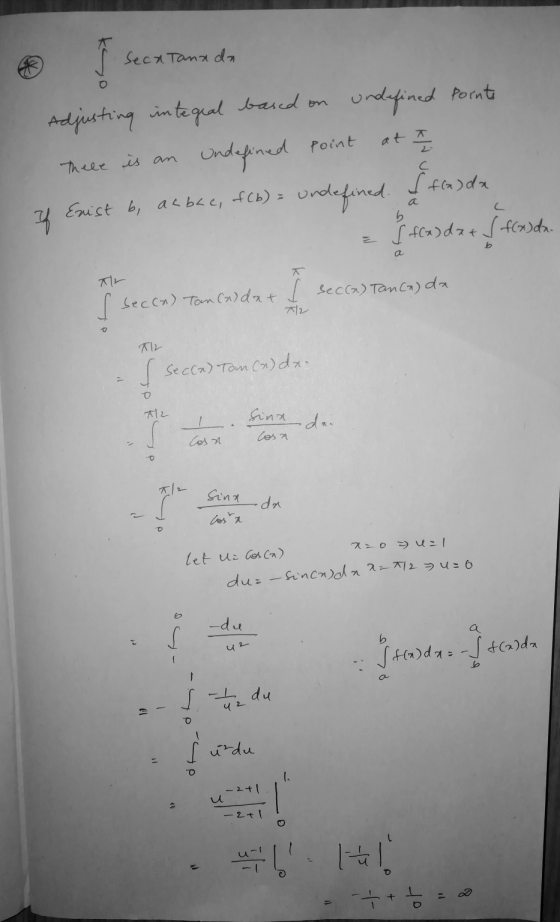 I secx Taneda Adjusting integral based on undefined points There is an Undefined point at I If Enist b, albac, f(b) = undefin