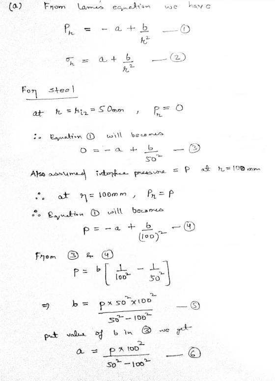 (@) From lames equation have Pr a + b k² at 6 2 r For Steel at S Omm 1 = kiz = 1 Por & Equation ④ الأبيا becomes a Ы So r =