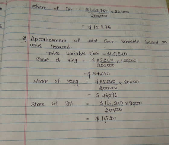 Share of Bit $1,59,766 x 90,000 900,000 h SD = $ 15,276 2 on Apportionment of Joint Cost - variable based units Produced. Tot