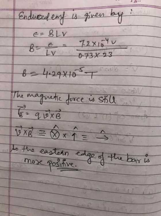 18. Enduced emf is given by E=BLV Bec - 7.28109 0.73x23 b = 4.29810 Lvo The magnetic force is still Tanquexo o x = x = to the