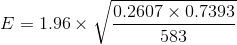 E = 1.96 V 0.2607 x 0.7393 583