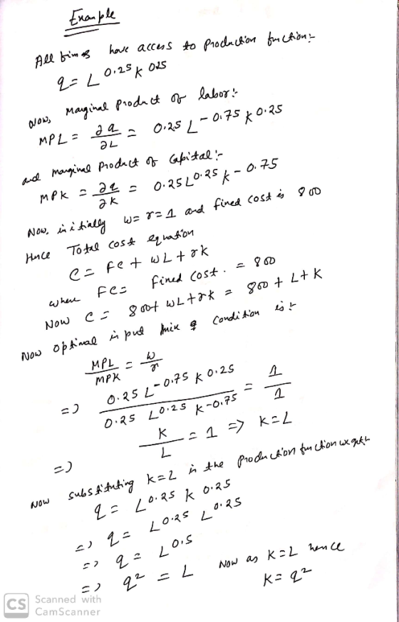 Example All times have access to production functions al q=2 0.25k ons Now, marginal product of labor! MPL = da o 0.25_-0175x