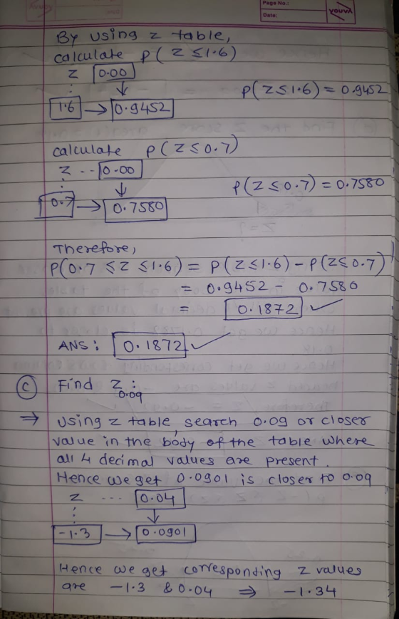 Pago No.: yound YOUVA Dato: By using a table, calculate p (25106) z 10.00 Plz5106) = 0.9452 16 10.9452 calculate Z --0-00 p(2