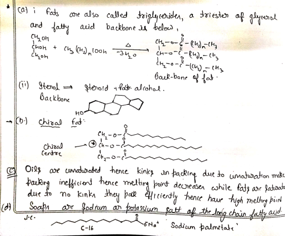 of glycerol CH₂OH ca) i fats are also called triglyceriden, a triester and fatty acid backbone is below, - Cty-o-6-(H) all ch