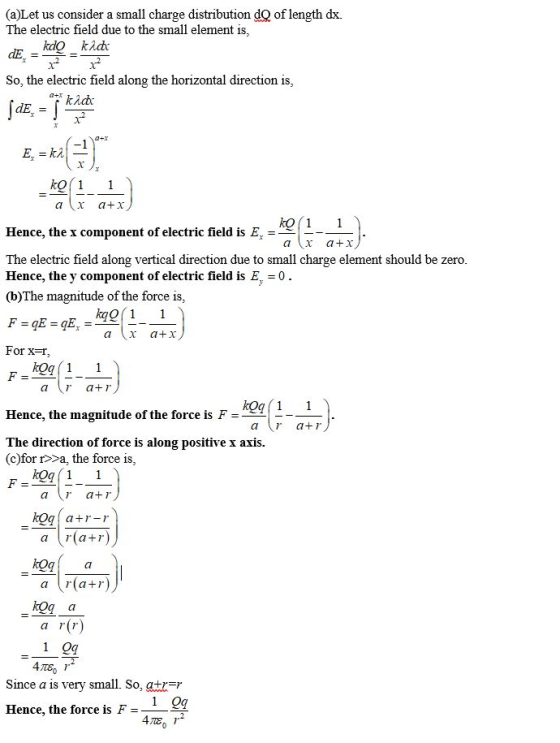 (a)Let us consider a small charge distribution dQ of length dx. The electric field due to the small element is, kdo kid dE So