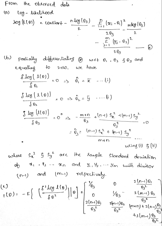 from the observed data Log - likelihood log (los) constant- nlog (03) 2 , (2; -0,)? mbong (03) 203 @ (; - 02) 2 203 (6) wit o