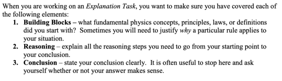 When you are working on an Explanation Task, you want to make sure you have covered each of the following elements: 1. Buildi