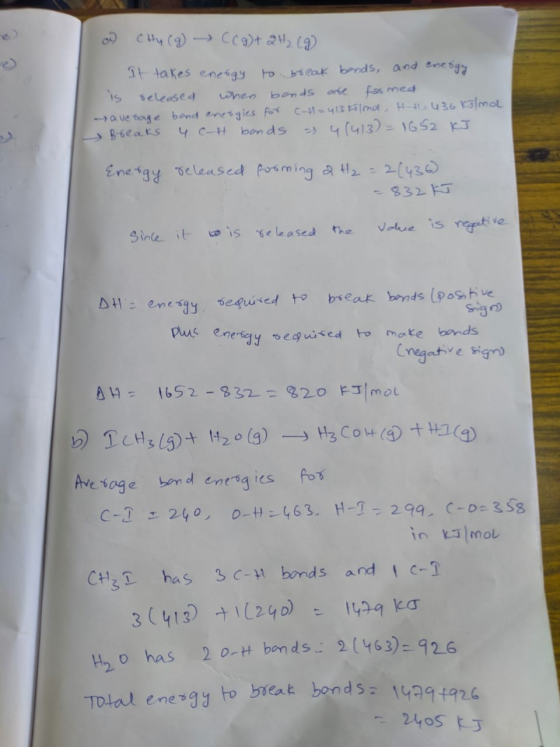 CHi (9) C(g) + 2 H₂ (9) It takes enegy to break bonds, and enesgy is released when bands are formed ave tage band energies fo