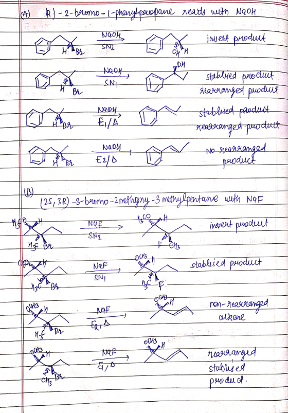 (A) ) - 2-bromo - 1-Phenyl pocopane rearts with NGOH Naon SN2 invert product 애 ODH Naoy SNY Br N204 E/A stablyed produit rear