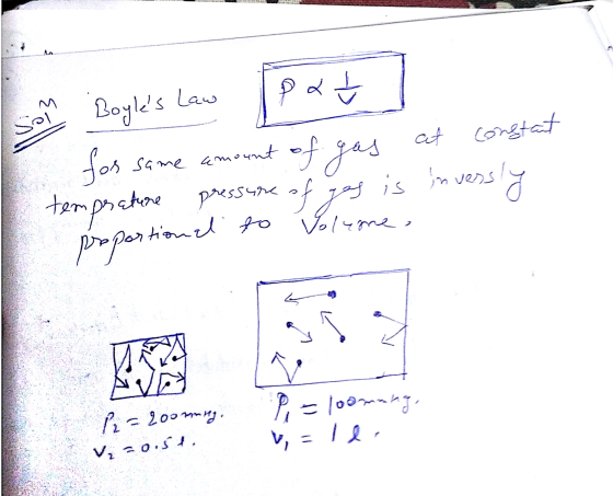 Law Sol at of gas Boyles pa for same amount temprature pressure of ges is inversly propor ortional to Volume V ܝܪܢܐ P2=200mm