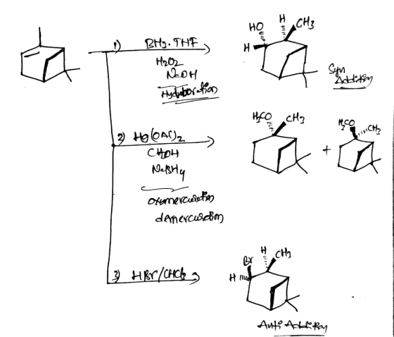 IMS BH3. THE H2O2 он Hyduboration HCO CH2 12 Hg (OA()2 CHOH Nebrla c Oxamercieletion dermercuretim Br Cha 13 HBr / Crich Ly H
