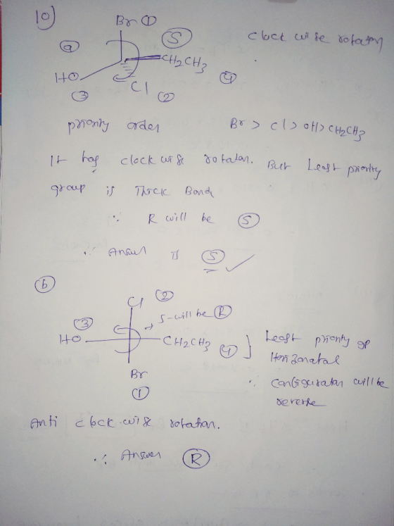 S) clock wise dofamy CHA CH3 HOL pronity order Bo> cle of> CH₂ CH² But Least priority It has clock wife sotalar. group is Thi
