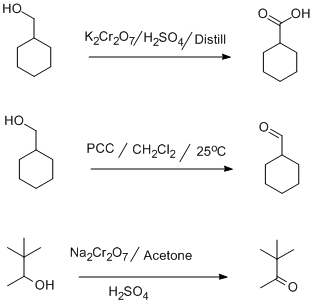K.Cr^0//H.SO,/Distill HO Na Cr20/ Acetone OH H2SO4