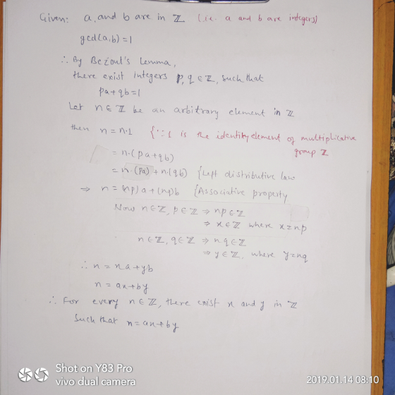 Gin: a and b are in Za and b are ird gcab) here exist integers ez,meh hak Lor n L h an arbitrany element in n-(patg6) -n. (pa